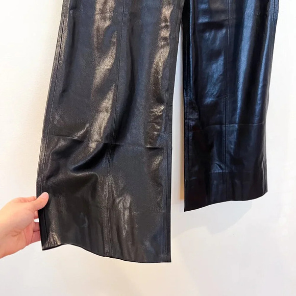 7 For All Mankind Black Vegan Faux Leather Wide Leg Classic Trouser Pants 27 NWT - Picture 3 of 13